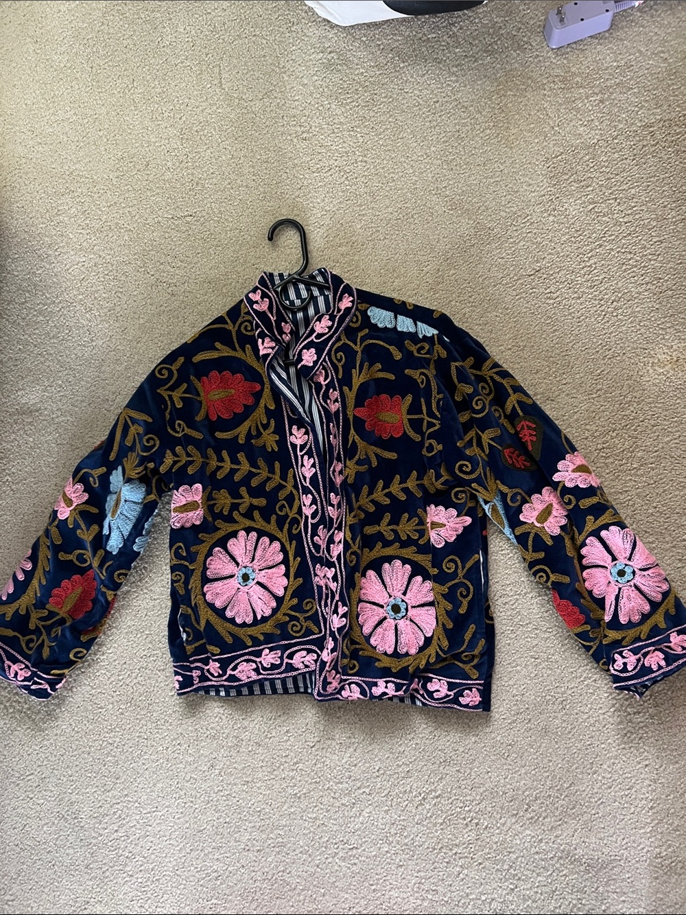 woman’s vintage velvet hand embroidered jacket with pockets